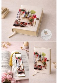 Resim Kitap Kılıfı Ve Metal Kitap Ayracı Seti Kırmızı Motorsikletli Ev 