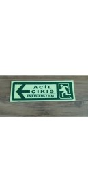 Resim Çizgi Yangın Söndürme 30X10 cm Fosforlu Yangın Uyarı (Acil Çıkış-Emergency Exit) Levhası (Sol Yön) 