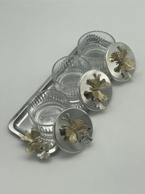 Resim Elysia Gümüş 3'lü Çerezlik,sunumluk Ve Baharatlık Dikdörtgen Tepsili Cam Kase Gümüş 