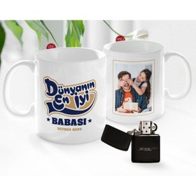 Resim Bk Gift Kişiye Özel Babalar Günü Hediyesi Fotoğraflı Kupa Bardak Ve Benzinli Çakmak Seti-40 