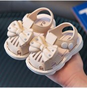 Resim Bej Kızlar Sandalet Yay Düğüm Tatlı Yumuşak Çocuk Plaj Ayakkabısı Çocuklar Yaz Çiçek Sandalet Prenses Moda Sevimli Yüksek Kalite Bej 