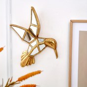 Resim Bir adet ayna işlemeli hayvan temalı duvar sanatı olan Art Deco tarzı reçine sinek kuşu duvar heykeli, iç mekan portre yönlü asma dekorasyon ev, otel, restoranlar için - Duvara monte 