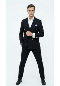 Resim Plus Scorpion Erkek Kruvaze Blazer Ceket Slim Fit Premium Dokulu Şık Klasik Ceket Siyah 
