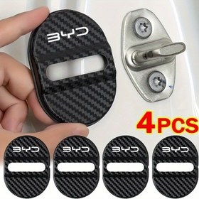 Resim BYD için 4 adet karbon fiber dokulu kapı kilit koruyucu kılıfı titreşim ve gürültü azaltma ses yalıtımı yapışkan tampon yama 