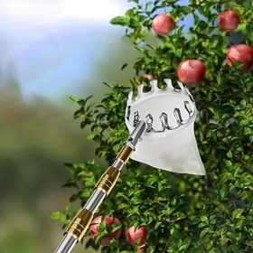 Resim 1 adet Teleskopik Çubuklu Genişletilebilir Paslanmaz Çelik Meyve Toplama Aleti, Elma, Hurma, Mango, Muşmula İçin Yüksek Ulaşımlı Bahçe Hasat Aleti, Darbe Emici Sepeti ile Meyve Toplama Aleti, 74 İnç Genişletilebilir Kol 