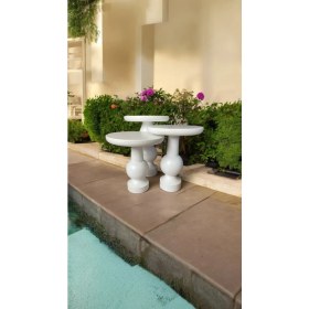 Resim Simillo Home & Living Wood Wooden Ahşap 3’lü Set Fitilli Mantar Yan Sehpa Modern Beyaz Renk Fiskos 