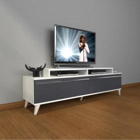 Resim Decoraktiv Ekoflex 4 Mdf Retro Tv Ünitesi Tv Sehpası - Beyaz - Antrasit 