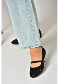 Resim Fox Shoes U726634504 Siyah Kumaş Taş Detaylı Babet Siyah-kumaş Siyah 