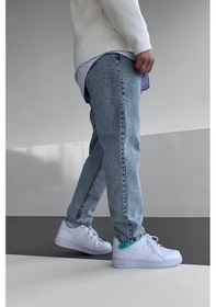 Resim Baggy Asit Yıkama Taşlamalı Kot Pantolon-Erkek Mavi 