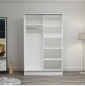 Resim Minarmobilya Minar Kale 2 Kapaklı Sürgülü Dolap 120 Cm - Beyaz/Royal Mermer 