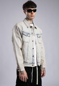 Resim Eskitme Denim Ceket - Buz Mavi / 