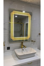 Resim ZENİT YAPI 80*60 Sensörlü Ayna Ledli Duvar Aynası Led Işıklı Ayna Kare Ledli Banyo Aynası 