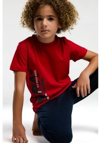 Resim U.s. Polo Assn. Erkek Çocuk Yazılı Kırmızı Kısa Kol Paça Lastikli Pijama Takım Kırmızı 