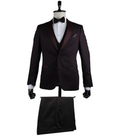 Resim İmza Bordo Desenli Armürlü Mono Yaka Astarlı Yelekli 6 Drop Slim Fit Dar Kesim Smokin Damatlık 1001200937-Bordo 