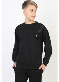 Resim Fermuarlı Respect Baskılı Siyah Erkek Çocuk Sweatshirt-90812 Siyah 