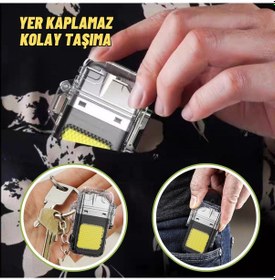 Resim Fonksiyonlu Outdoor Kamp El Feneri Ve Elektrikli Çakmak Usb Sarjlı Kolay Kullanım Siyah - Gümüş 