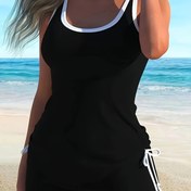 Resim Kadın Moda Tankini Mayo, Çapraz Sırtlı Beli Bağcıklı İki Parça Set 