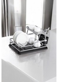 Resim Paslanmaz Alüminyum İki Katlı Gri Bulaşıklık Modern Tabaklık Siyah 