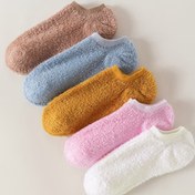 Resim 5 Çift Rahat Fuzzy Kadın Ayak Bileği Çorapları, Düz Renk Peluş Sıcak Polyester Örgü %5 Spandex ile, Rahat Ev Giyimi 