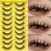 Resim Hipoalerjenik DD Curl Volume Sahte Kirpikler - 10 Çift Set, Dramatik Göz Makyajı için 3D Kalın Tam Şerit Kirpikler, Karnaval/Mardi Gras/Maske 
