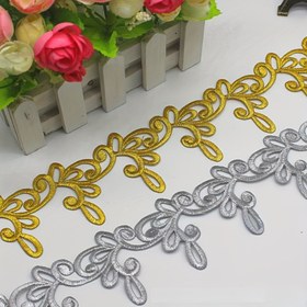 Resim 1 Metre Altın/Gümüş İşlemeli Dantel Süsleme, Giyim, Şapka, Kostüm ve Ev Dekoru için Dekoratif Kumaş Aplike 