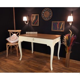 Resim Wooding-Mobilya Wooding 100 Cm Çekmeceli Masif Krem Naturel Çalışma Masası 