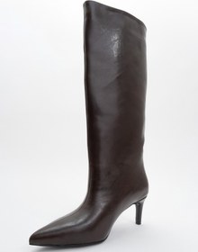 Resim LuviShoes CAMİLA Kahverengi Cilt Kadın Topuklu Çizme 