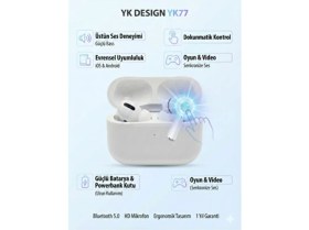 Resim YK Design Dokunmatik Bluetooth Kulaklık Kulak Içi Kablosuz Şarj Kutulu ve Kablolu Iphone-Samsung Uyumlu Beyaz 