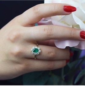 Resim Oval Yeşil Taşlı Altın Yüzük (548944205) 