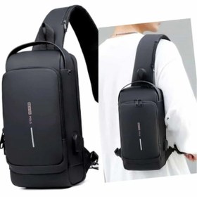 Resim BAGzy N.POLO Siyah Erkek Usb Kablo Çıkışlı Body Bag Çapraz Sırt Çantası 