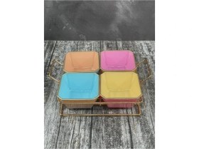 Resim Mbb E-Ticaret 4 Bölmeli Gold Standlı Cam Kahvaltılık Çerezlik Sunumluk Renkli 