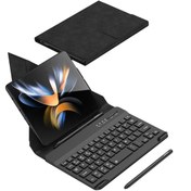 Resim HTstore Galaxy Z Fold 3 Kılıf Standlı Klavyeli Kalem Bölmeli Yeni Seri Kıpta Keyboard Set Kılıf 