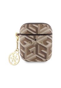 Resim Apple Uyumlu AirPods Kılıf Guess Lisanslı G Cube Desenli 4g Süs Zincirli Kahverengi 