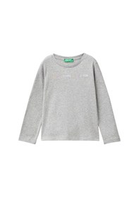 Resim United Colors Of Benetton Kız Çocuk Lila Önü Su Bazlı Logo Baskılı Normal Kesim Uzun Kollu T-shirt Grı Melanj 