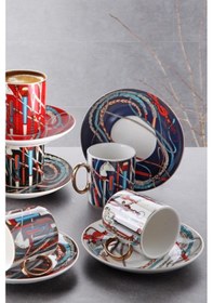 Resim 6 Lı Porselen Kahve Fincanı Yaldızlı Türk Kahvesi 4002 