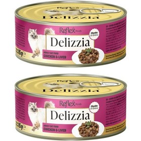 Resim Delizzia Sos İçinde Parça Etli Tavuklu Ve Ciğerli Yetişkin Kedi Maması 2 X 85 Gr. 