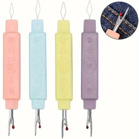 Resim 3'lü Set - 2-1 Taşınabilir Dikiş Aleti, İğne Tüpü ve Dikiş Makası, Çift Başlı, Yumuşak Tutuş, Kompakt Boyut, Çok Yönlü, Ev Dikişi ve Seyahat için Uygun, Çeşitli Renklerde Mevcut 