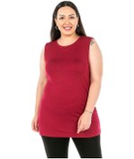 Resim Büyük Beden Yuvarlak Yaka Kalın Askılı Viskon Uzun Bordo Body 