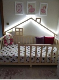 Resim HFT HOME Unisex Evli Montessori Bebek Ve Çocuk Karyolası Doğal Ahşap 