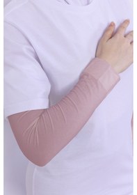 Resim Loggia Likralı Penye Kolluk Pudra - Pratik Kadın Tesettür Düz Namaz Kolluğu 1 Çift 40cm Viskon Hijab Pudra 