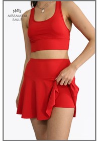 Resim Kırmızı Etek Içi Sabit Şortlu Lycralı Yüksek Bel Skirt With Shorts Casual Beachwear Tennis 1101 Kırmızı 