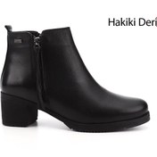 Resim GÖNDERİ(R) Kadın / Kız Siyah Fermuarlı Kalın Topuklu Hakiki Deri Bot 