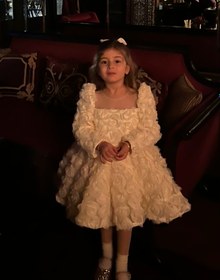 Resim Manolya Krem Uzun Kol Gül Organze Kız Çocuk Abiye Elbise - 7 Yaş 