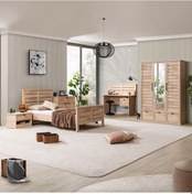 Resim Polo Genç Odası - 3 Kapaklı Dolap, Karyola, Komodin, Çalışma Masası, Şifonyer Ceviz 