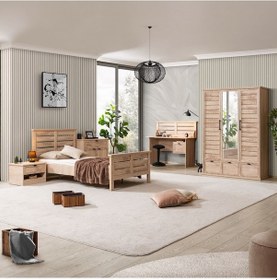 Resim Polo Genç Odası - 3 Kapaklı Dolap, Karyola, Komodin, Çalışma Masası, Şifonyer Ceviz 