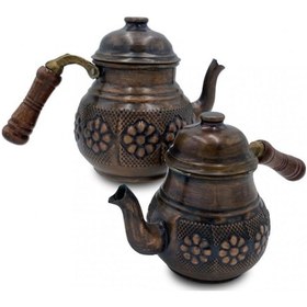 Resim Çaydanlık Bakır Büyük Boy Eskitme Papatya Model Kahverengi 