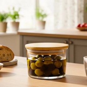 Resim Snippy Feel - 6'lı Cam Kahvaltılık Dikdörtgen Tepsili Bambu Vakumlu Kapaklı Çerezlik Saklama Kabı 220 ml 