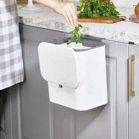Resim Nacario Fonksiyonel Kapaklı Banyo Mutfak Wc Origa Çöp Kovası Tezgahüstü ve Duvar Aparatlı Yapışkanlı, Döner Kapaklı Çöp Kutusu, Mutfak Için Çöp Kutusu (15LT) (Beyaz) 
