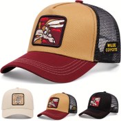Resim WB Looney Tunes Coyote Beyzbol Şapkası - Ayarlanabilir Snapback, Bordo/Altın/Siyah, Hafif ve Nefes Alabilen Erkek & Kadın için, Looney Tunes Hayranları İçin Koleksiyonluk Hediye, Dış Mekan Başlığı, Nakışlı Başlık, Dayanıklı, Günlük Kullanım, Karikatür Tasarım, Yüksek Kalite Nakış, Casual Stil 