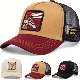 Resim WB Looney Tunes Coyote Beyzbol Şapkası - Ayarlanabilir Snapback, Bordo/Altın/Siyah, Hafif ve Nefes Alabilen Erkek & Kadın için, Looney Tunes Hayranları İçin Koleksiyonluk Hediye, Dış Mekan Başlığı, Nakışlı Başlık, Dayanıklı, Günlük Kullanım, Karikatür Tasarım, Yüksek Kalite Nakış, Casual Stil 